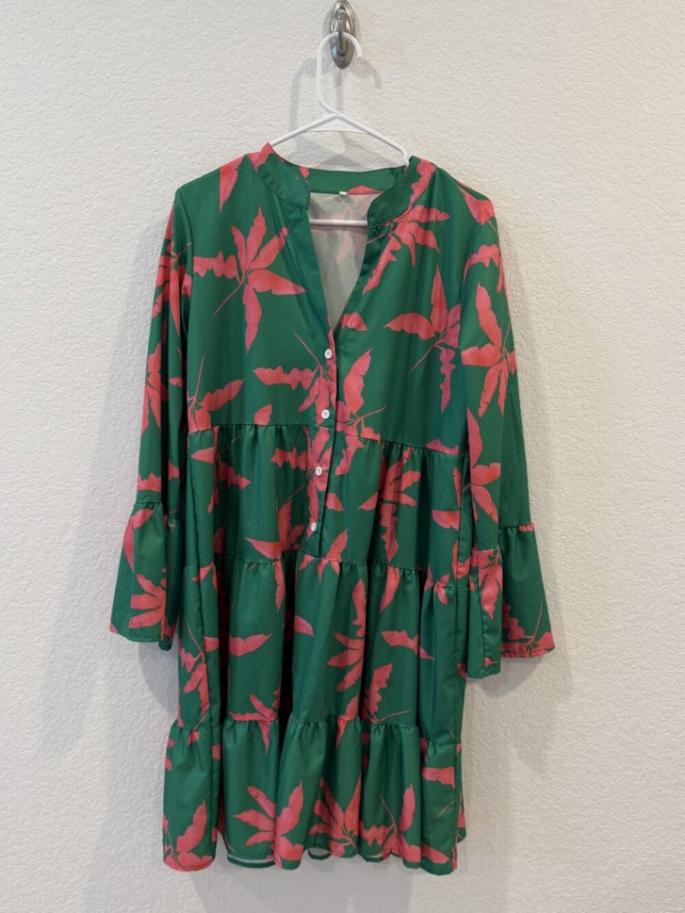 Women's Floral Long Sleeve Palm Print Dress